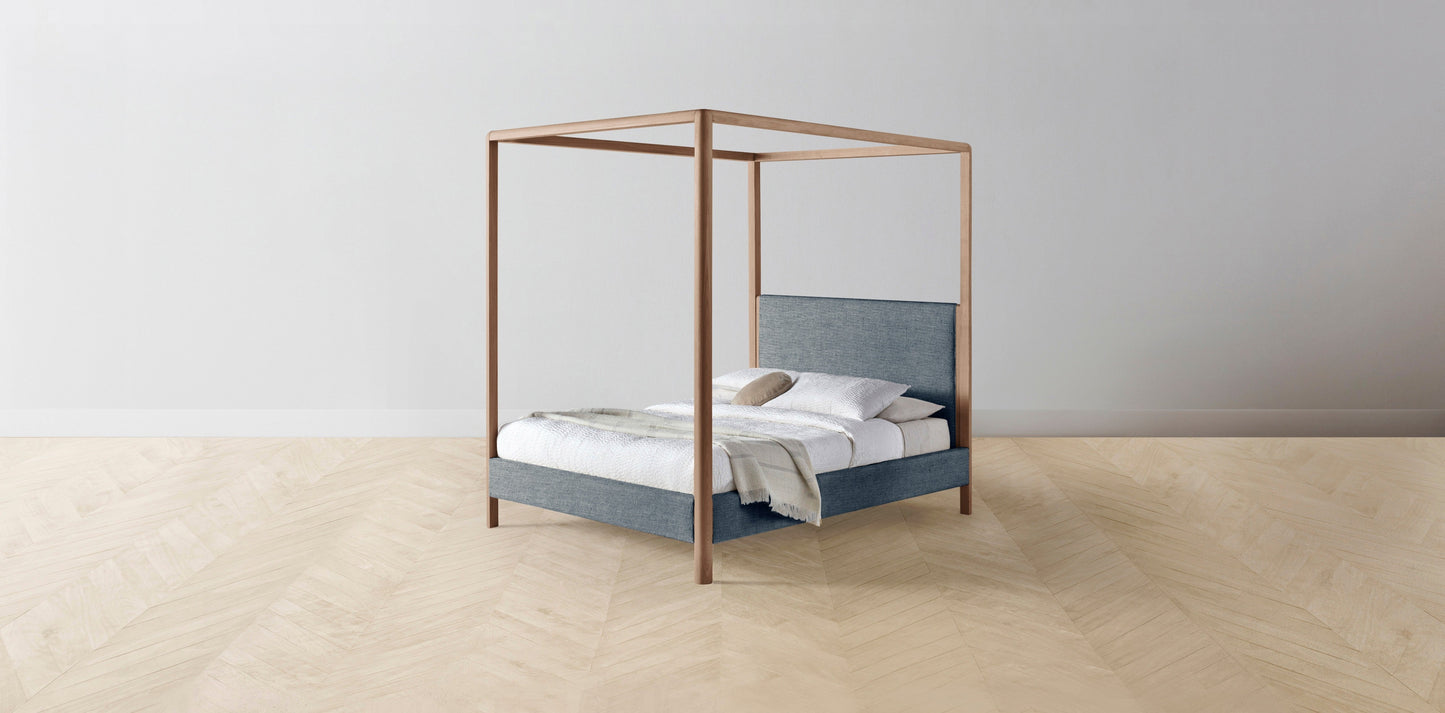 The Thompson - Performance Stonewashed Linen Chambray Canopy Bed - 48" Headboard - Muslin on reverse