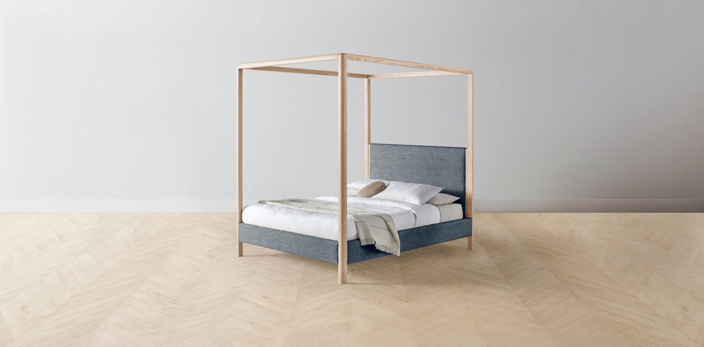 The Thompson - Performance Stonewashed Linen Chambray Canopy Bed - 48" Headboard - Muslin on reverse