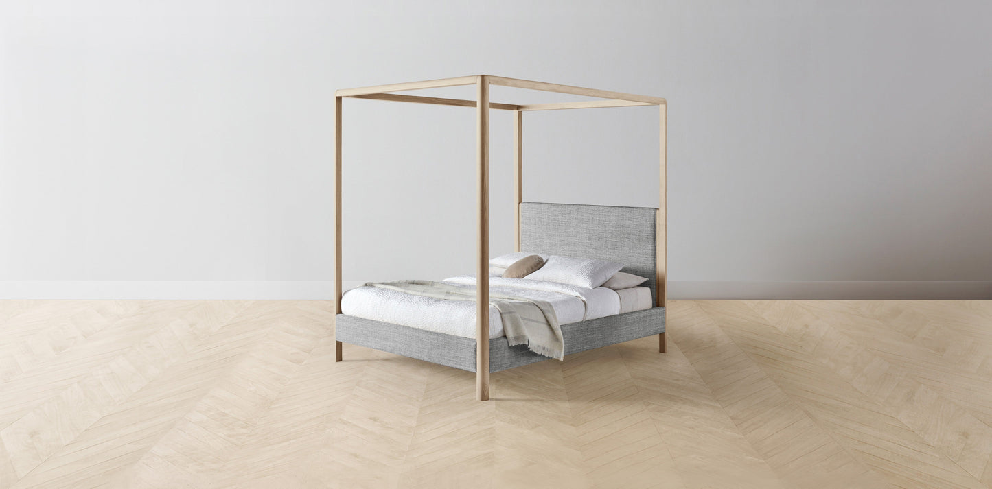 The Thompson - Performance Textured Tweed Alpine Canopy Bed - 48" Headboard - Muslin on reverse