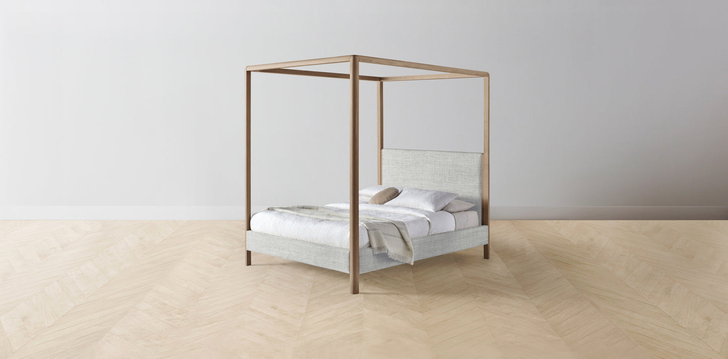 The Thompson - Performance Textured Tweed Dove Canopy Bed - 48" Headboard - Muslin on reverse