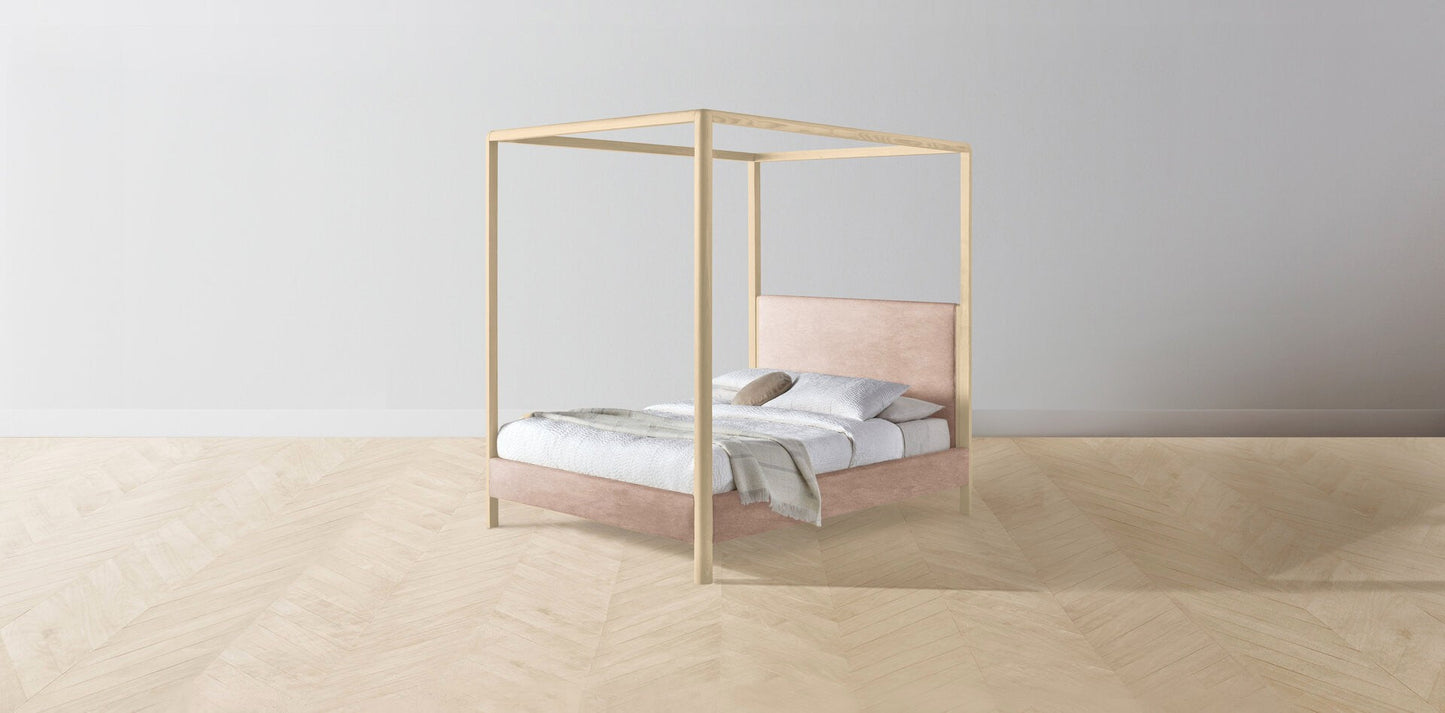 The Thompson - Performance Velvet Dusty Rose Canopy Bed - 48" Headboard - Muslin on reverse