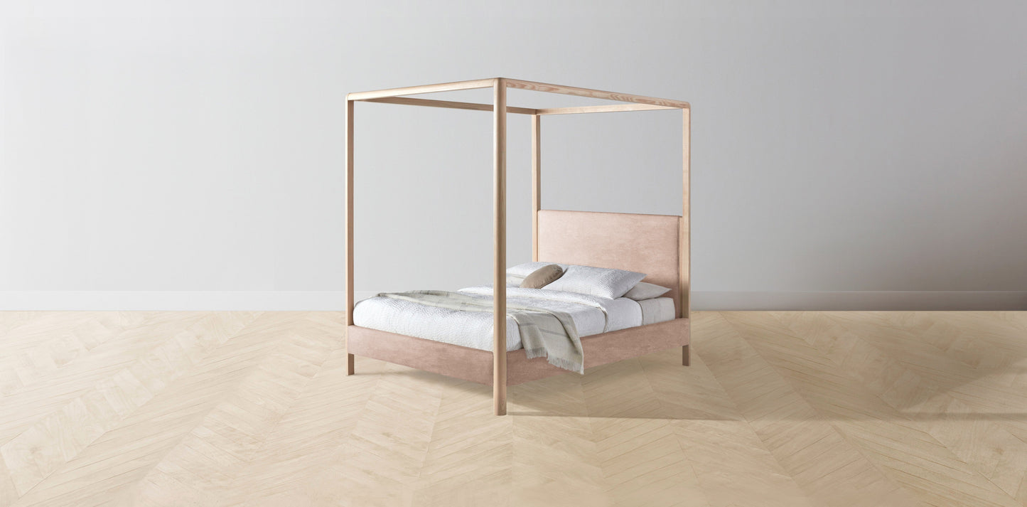 The Thompson - Performance Velvet Dusty Rose Canopy Bed - 48" Headboard - Muslin on reverse