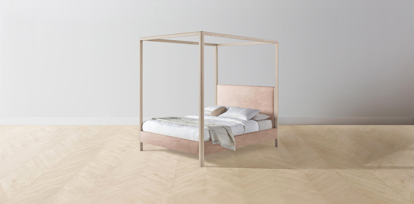 The Thompson - Performance Velvet Dusty Rose Canopy Bed - 48" Headboard - Muslin on reverse