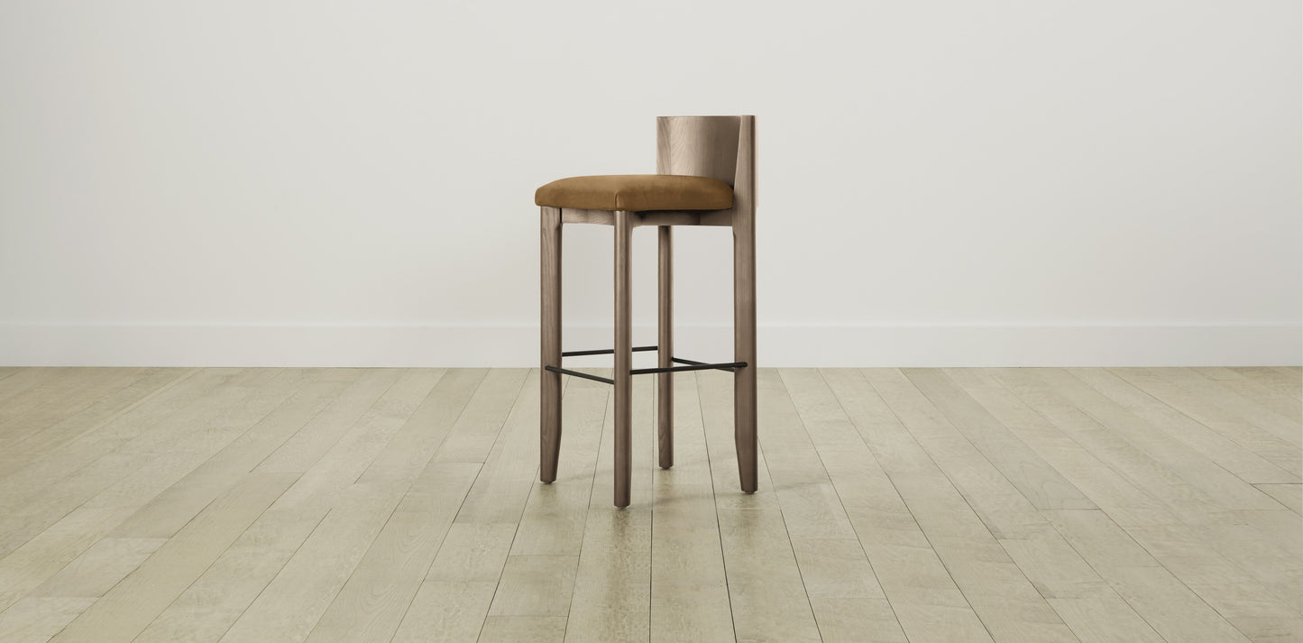 The Delancey with Brushed Brass - Nubuck Leather Saddle Bar and Counter Stool