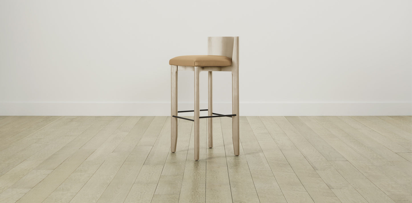 The Delancey with Brushed Brass - Pebbled Leather Latte Bar and Counter Stool