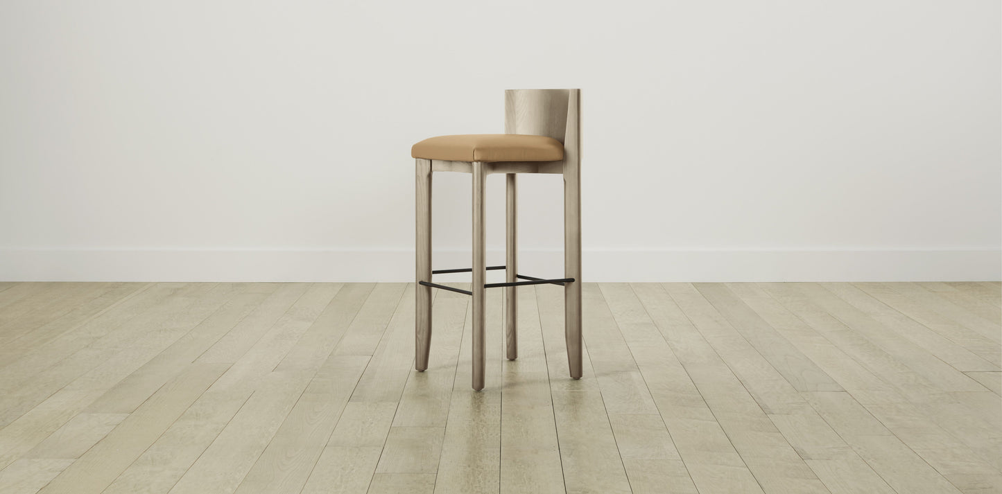 The Delancey with Brushed Brass - Pebbled Leather Latte Bar and Counter Stool