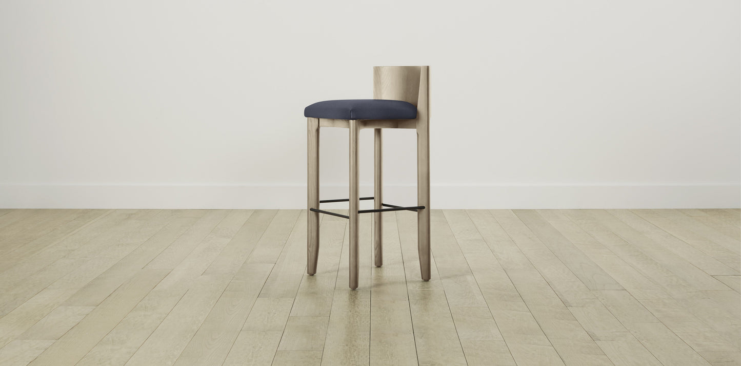 The Delancey with Brushed Brass - Performance Chevron Indigo Bar and Counter Stool