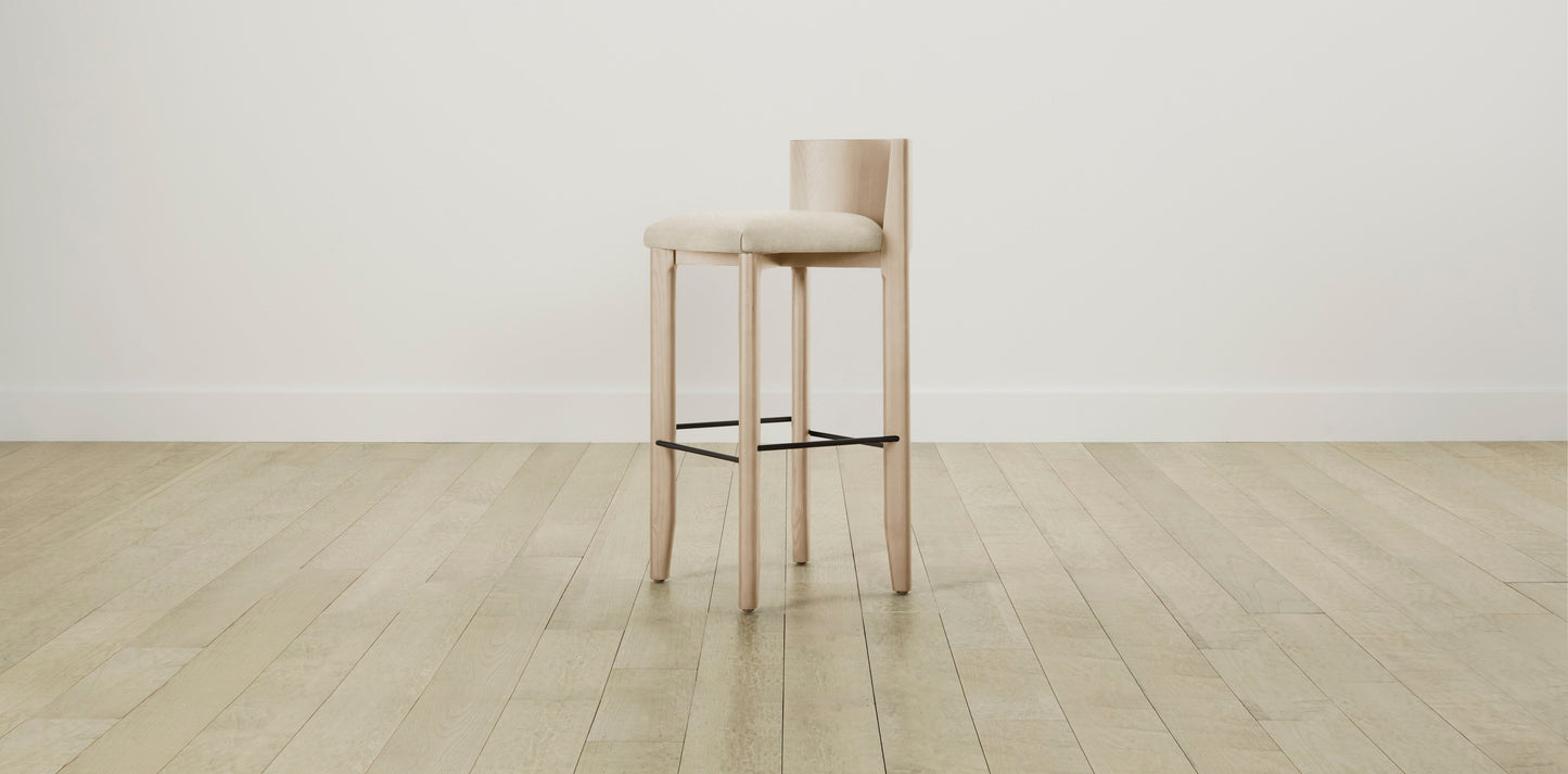 The Delancey with Brushed Brass - Performance Melange Weave Shell Bar and Counter Stool