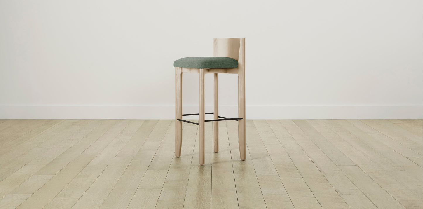 The Delancey with Brushed Nickel - Performance Stonewashed Linen Aspen Bar and Counter Stool