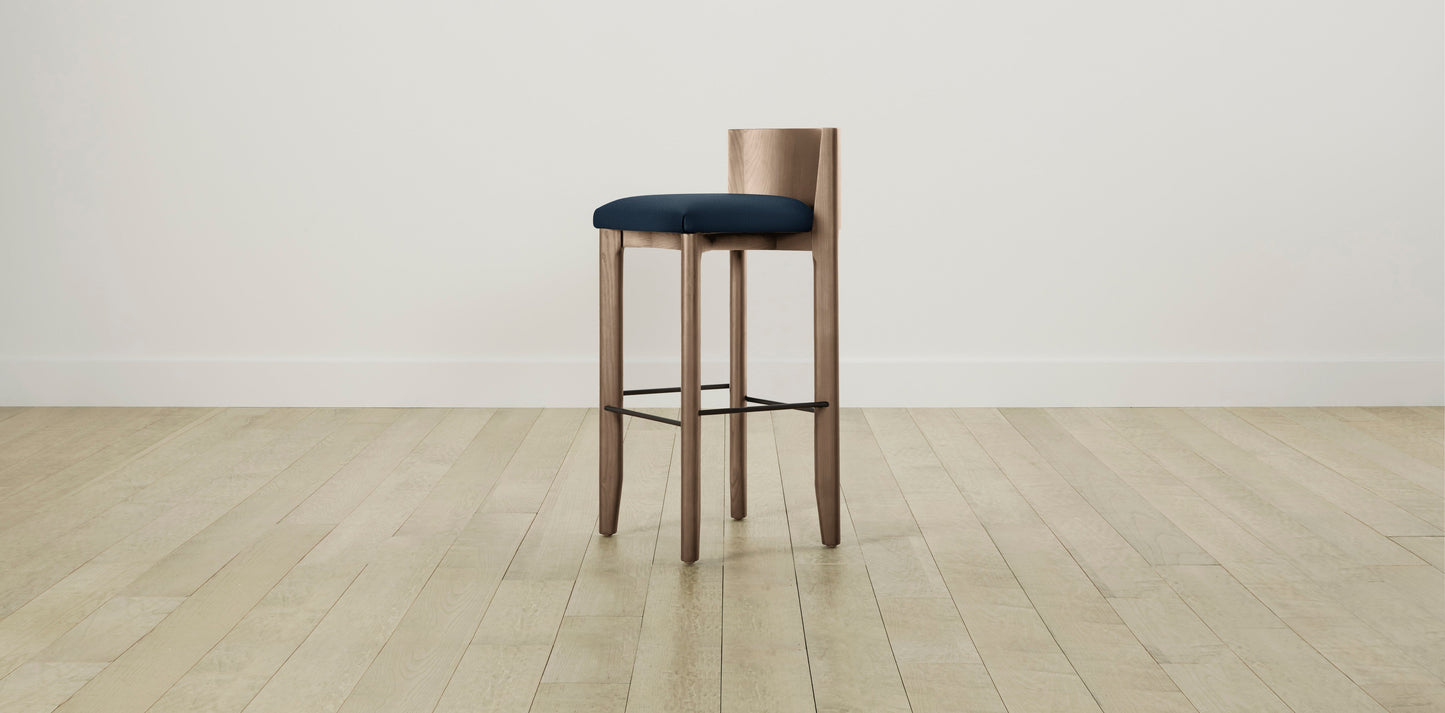 The Delancey with Brushed Brass - Performance Textured Linen Seaside Bar and Counter Stool