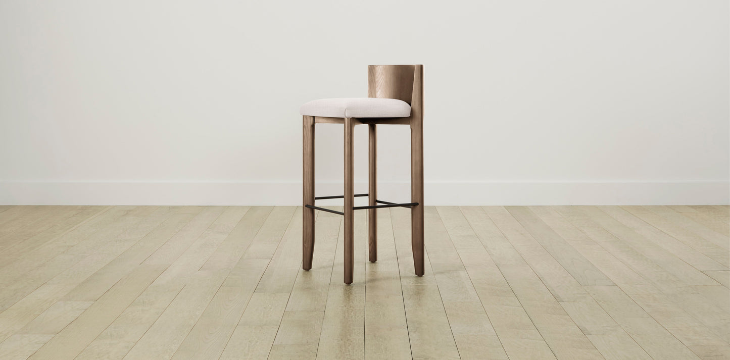 The Delancey with Brushed Brass - Performance Textured Tweed Dove Bar and Counter Stool