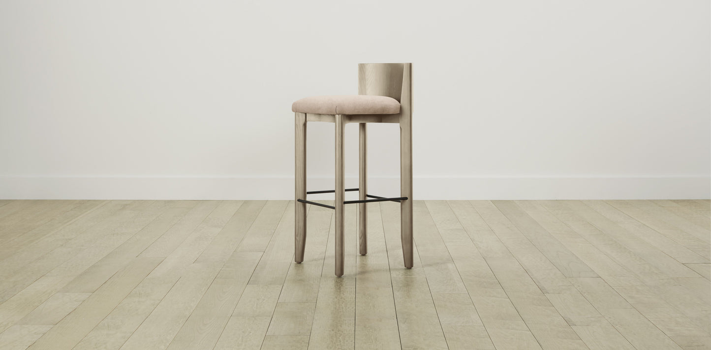 The Delancey with Brushed Brass - Performance Velvet Dusty Rose Bar and Counter Stool