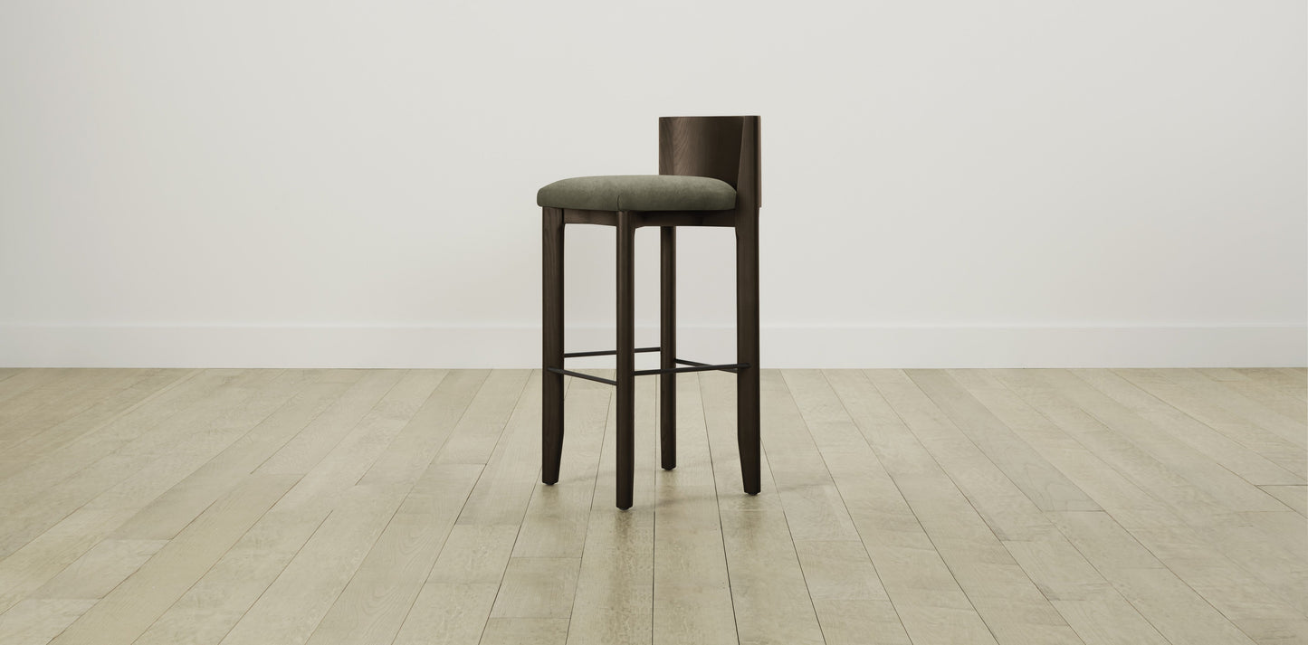 The Delancey with Brushed Brass - Performance Velvet Olive Bar and Counter Stool