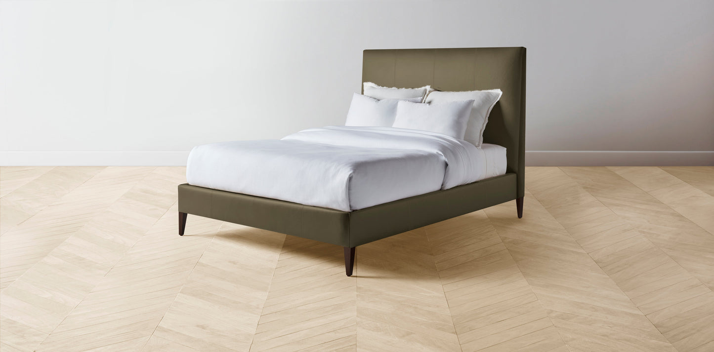 The Essex  - Pebbled Leather Truffle Bed - 56" Headboard - Muslin on reverse