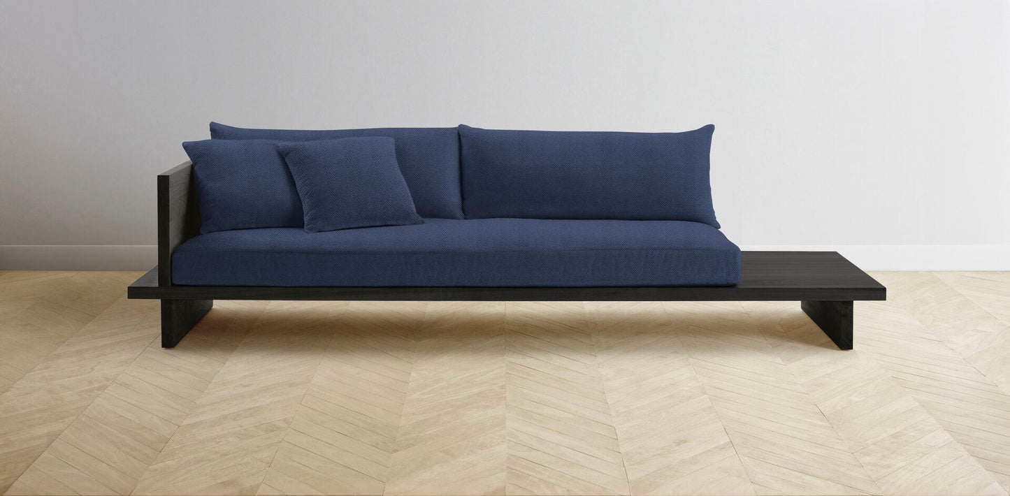 The Muir Arm on Left - Performance Chevron Indigo Sofa