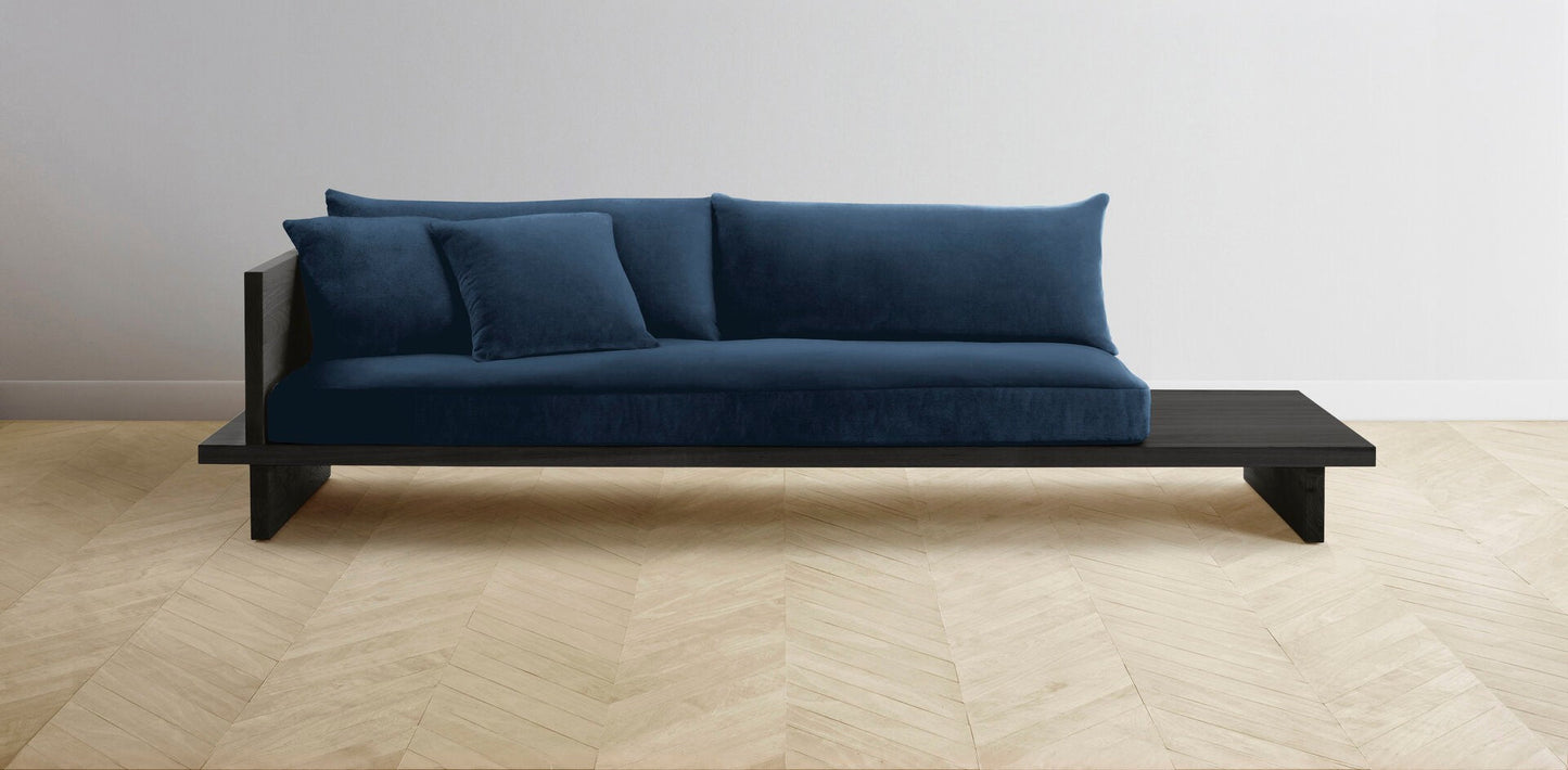 The Muir Arm on Left - Performance Velvet Sapphire Sofa