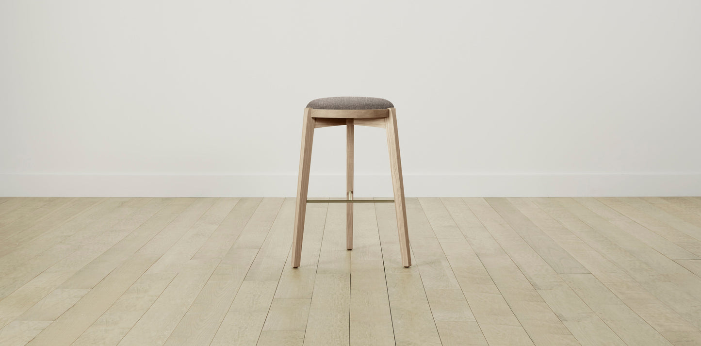 The Stanton with Brushed Brass - Belgian Linen Carob Bar and Counter Stool