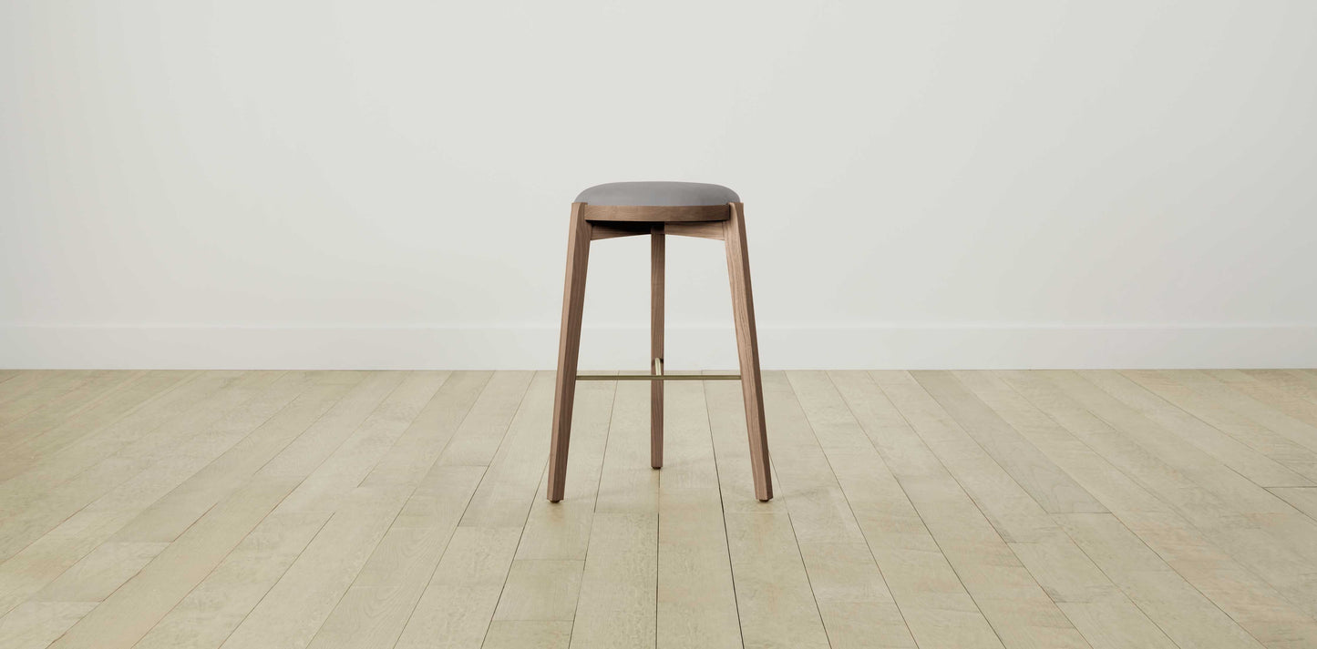 The Stanton with Brushed Brass - Nubuck Leather Asphalt Bar and Counter Stool