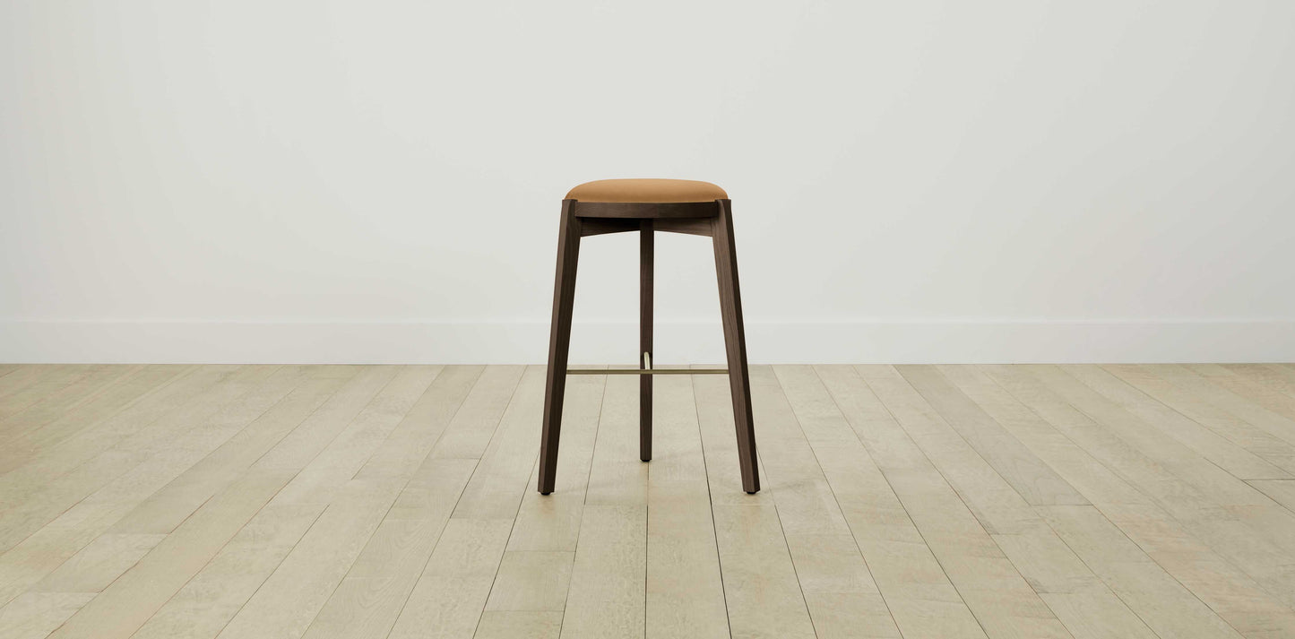 The Stanton with Brushed Brass - Pebbled Leather Latte Bar and Counter Stool