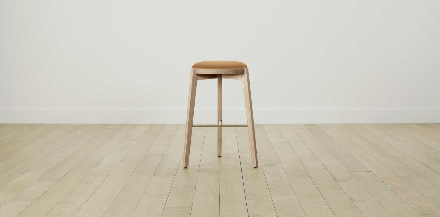 The Stanton with Brushed Brass - Pebbled Leather Latte Bar and Counter Stool