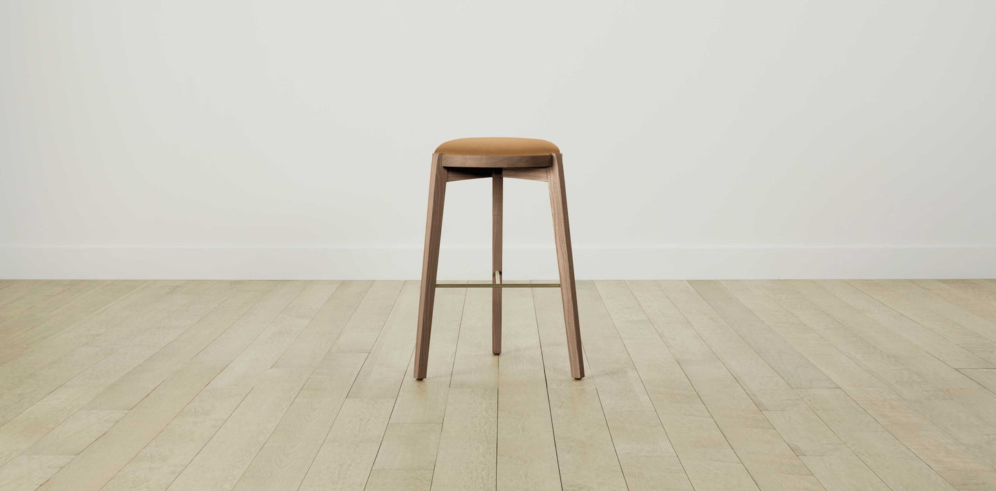 The Stanton with Brushed Brass - Pebbled Leather Latte Bar and Counter Stool