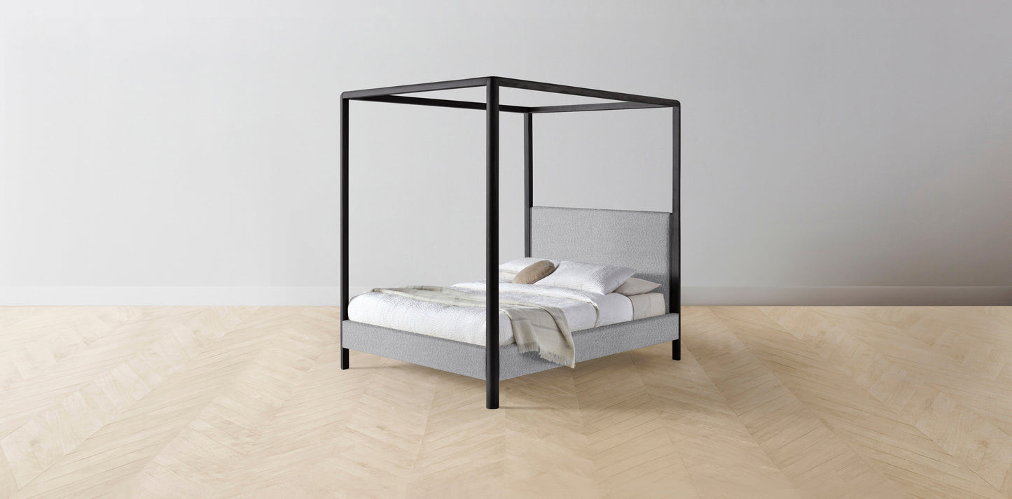 The Thompson  - Italian Bouclé Waterfall Canopy Bed - 48" Headboard - Upholstered on reverse