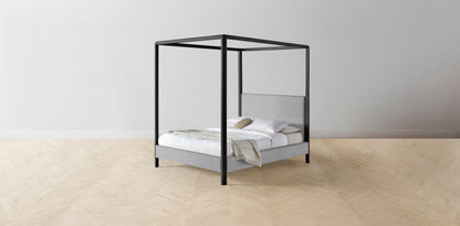 The Thompson  - Italian Bouclé Waterfall Canopy Bed - 48" Headboard - Upholstered on reverse