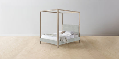 The Thompson  - Performance Melange Weave Seaglass Canopy Bed - 48" Headboard - Muslin on reverse